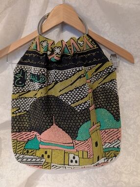 Beaded Tote Bag w Ring Handles Vintage Jerusalem